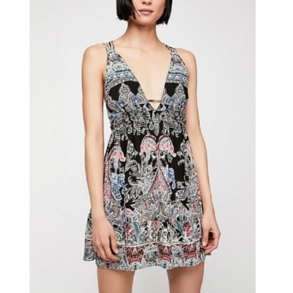 NWT Free People Me Too You Black Printed Dress XS - Picture 3 of 8